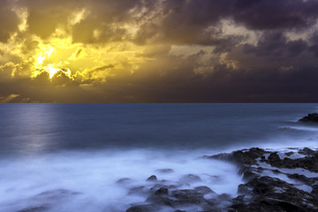Dramatic sunrise over the ocean before storm - Lanzarote, Canary Islands 