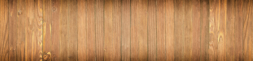 Obraz premium Panoramic view of a wooden table, wood texture close-up
