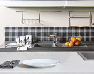 Fototapeta na wymiar decorative new sink and modern kitchen interior design