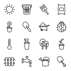 Gardening and agriculture icons, simple and thin line design. Gardening, planting and horticulture