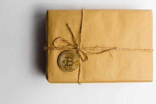 Envelope kraft paper tied with string on a white background