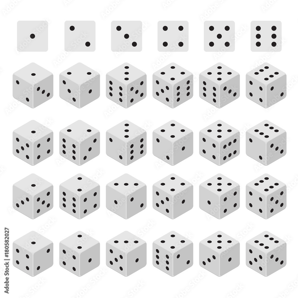 Poster 3d dice combinations set isometric view. vector