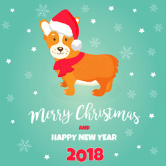 Holiday greeting card with cute corgi dog.