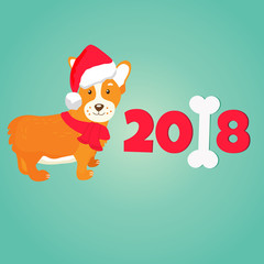 Holiday greeting card with cute corgi dog.