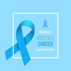 Prostate Cancer Blue Awareness Ribbon Background. Prostate cancer awareness symbol, isolated on blue background. Vector illustration
