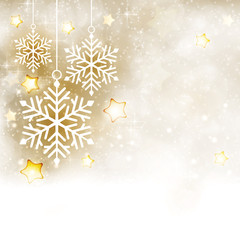 Fototapeta premium White golden winter, Christmas background with snowflakes and stars