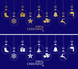 Hanging Christmas baubles, Christmas ornaments on dark blue