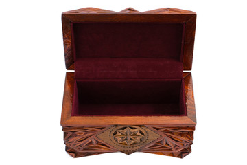 wooden lacquered carved box isolated on a white background