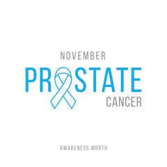 Prostate Cancer Blue Awareness Ribbon Background. Prostate cancer awareness symbol, isolated on blue background. Vector illustration