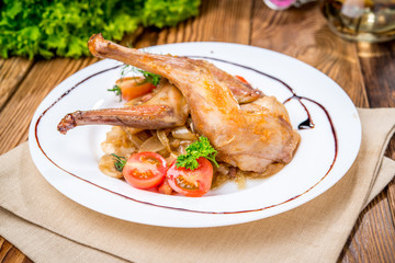 beautiful and tasty food on a plate. Fried rabbit