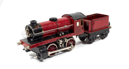 schöne alte antike spielzeug eisenbahn, alte lokomotive, dampflok um 1920