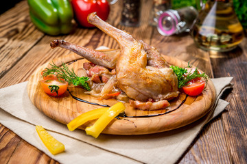 beautiful and tasty food on a plate. Fried rabbit