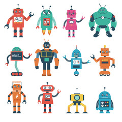 Set of Robot Characters Isolated on White Background - 180585236