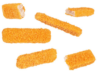 Crispy Fish fingers isolated on white background