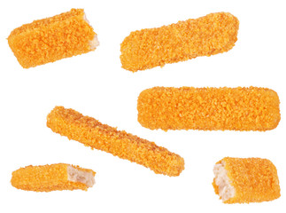 Crispy Fish fingers isolated on white background