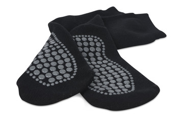 black socks with anti-slip coating on white