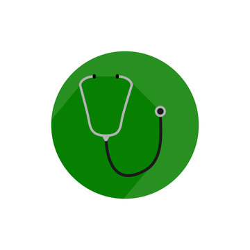 Medical Stethoscope Round Icon Long Shadow Vector