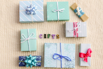 Various blue gifts