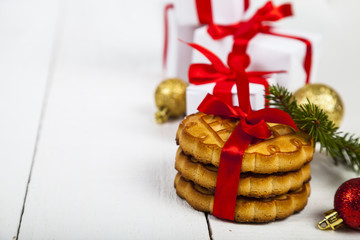 Christmas cookie with a red bow