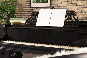 Grand piano in cozy home interior