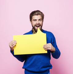 Man with empty speech bubble .