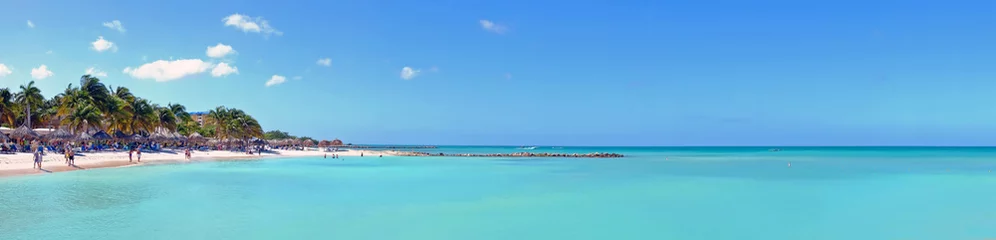 Badezimmer Foto Rückwand Panorama von Palm Beach auf der Insel Aruba im Karibischen Meer © Nataraj