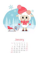 Calendar 2018 months January with sheep