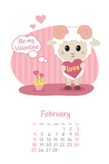 Calendar 2018 months February with sheep