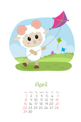 Obraz premium Calendar 2018 months April with sheep