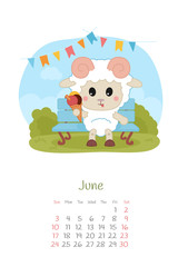 Calendar 2018 months June with sheep