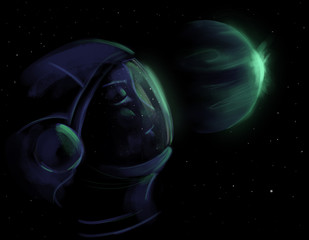 Astronaut girl in the space. Illustration. Space poster