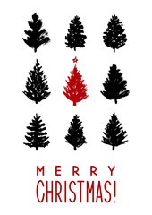 Christmas greeting card with Xmas trees sketches