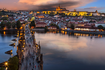 Prague Charles bridge during sunrise. Europe, Czech republic.