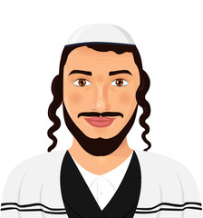 Orthodox jewish man with hat in traditional suit jerusalem israel avatar style vector Illustration isolated on white background.