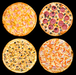 four different pizzas, isolated