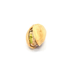 One whole open pistachio nut isolated on white background.