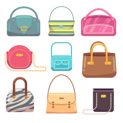 Ladies leather hand bags vector set