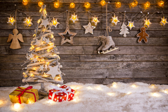 Christmas decoration on wooden background