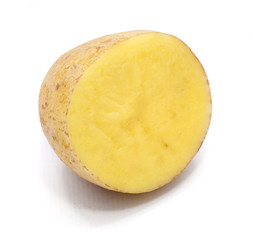 One half of potato isolated on white background.