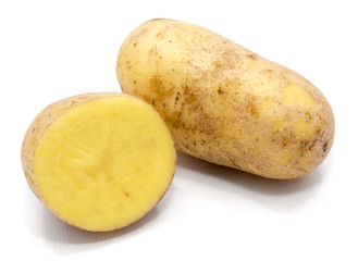 One whole potato and a half isolated on white background.