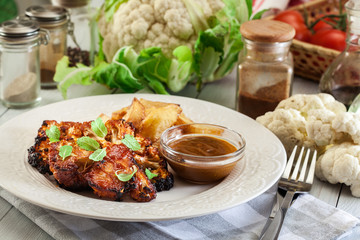 Vegetarian roasted cauliflower steak with herbs