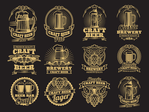 Vintage vector beer labels on black background
