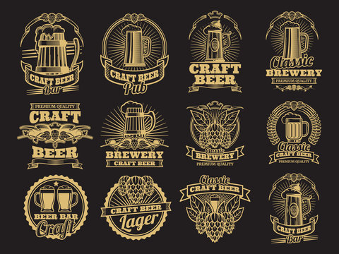 Vintage Vector Beer Labels On Black Background