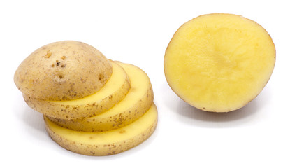 Sliced potato and a half isolated on white background.