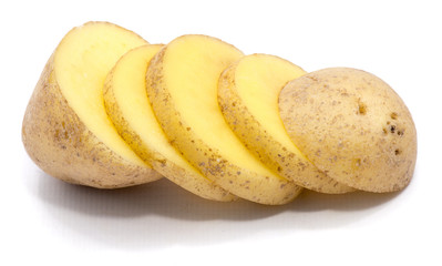 Sliced potato isolated on white background.