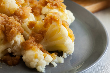 Vegetarian cooked cauliflower with bread crumb