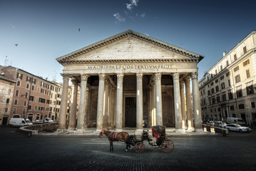 Pantheon, horse in the foreground, Rome, Italy