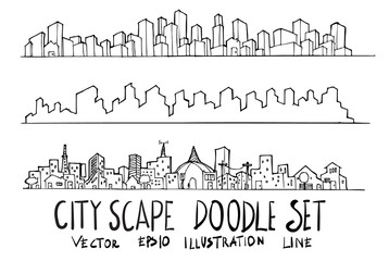 Set of City illustration Hand drawn doodle Sketch line vector eps10