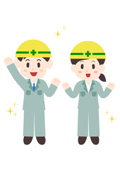 頑張る作業員の男女のイラスト