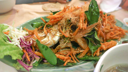fried fish with fried vegetable